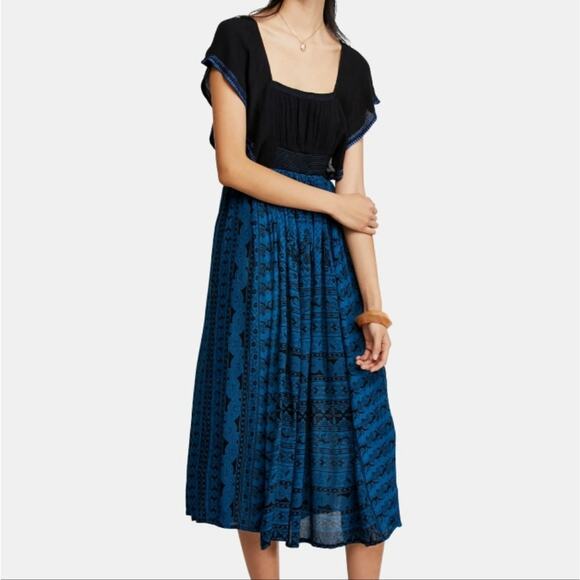 Free People Paradise Midi Small Blue Black Dress - Picture 1 of 9